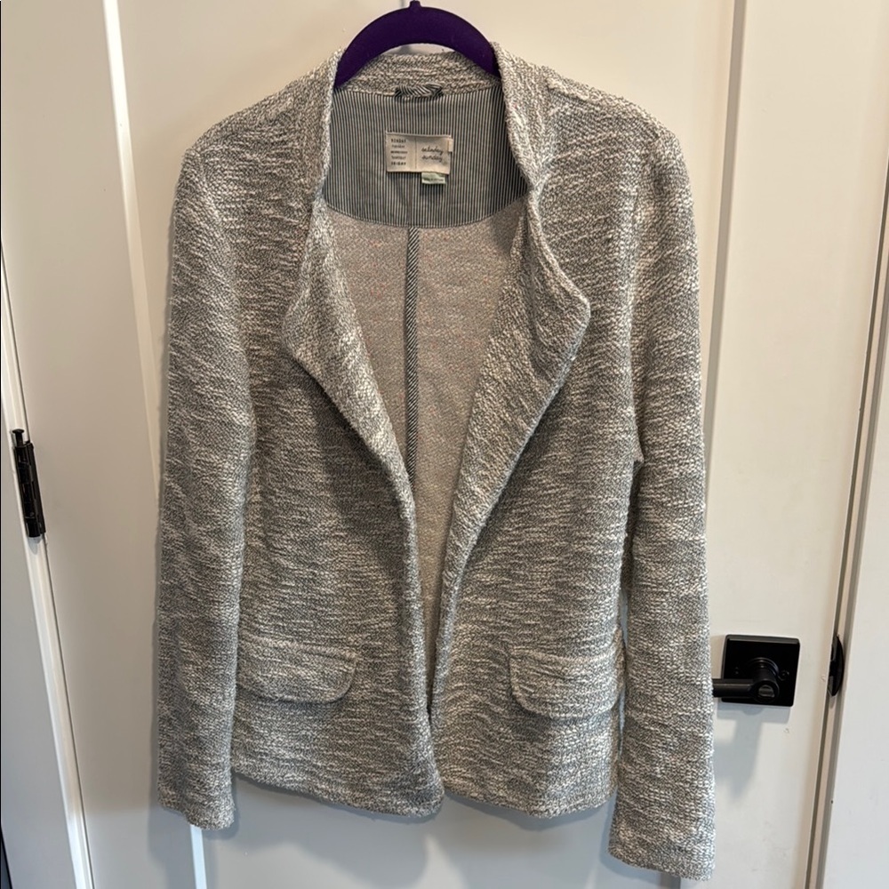 Anthropologie Gray Textured Open Front Jacket Tweed